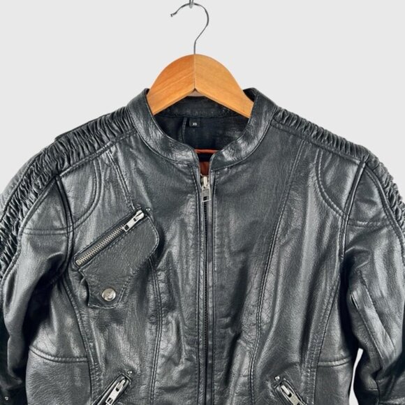 Milwaukee Leather Jacket JMLL2571 Black Crinkled Arm Motorcycle Bomber Goatskin - Picture 6 of 16